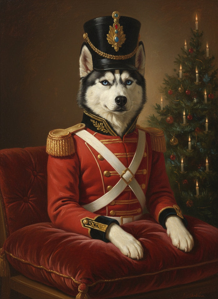 Husky siberiano pintado como El Cascanueces