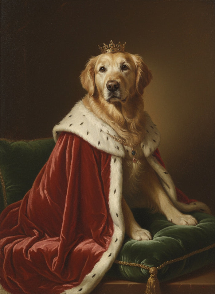 Golden Retriever mayor pintado como El Rey