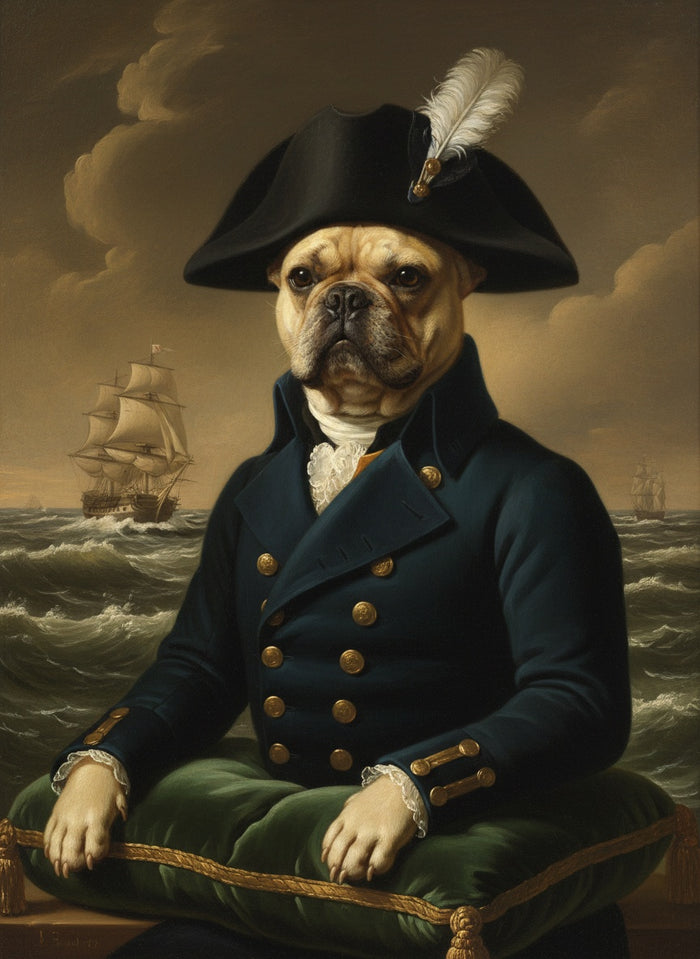 Bulldog francés pintado como almirante
