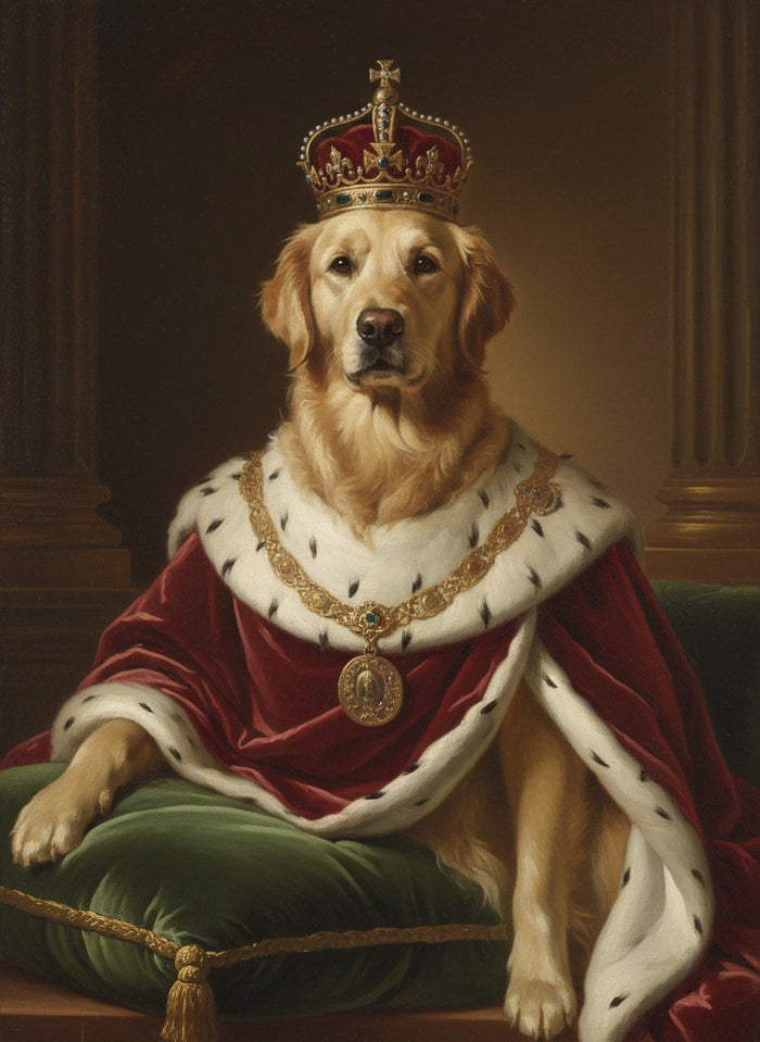 Golden retriever pintado como rey